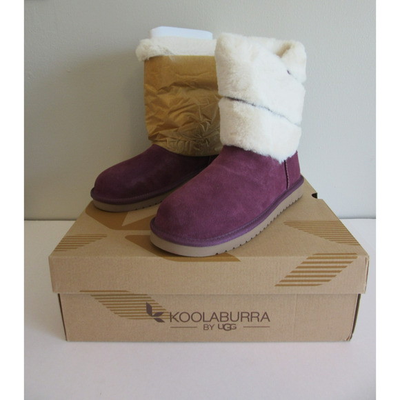 Koolaburra by UGG Dezi Short Plum US 8 Faux Fur Suede Lugged Sole Warm Booties - Picture 1 of 6